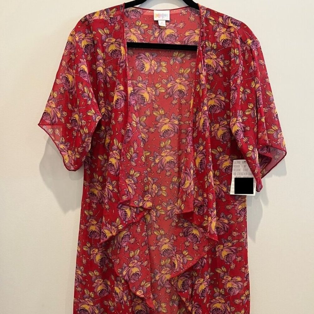 Lularoe Open Cardigan L (but fits up to a 4X) Burgandy Floral